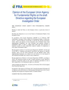 Opinion of the European Union Agency for Fundamental Rights on the draft Directive regarding the European Investigation Order