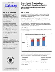 February[removed]Highlights Internal Audit Report to the Board of Supervisors