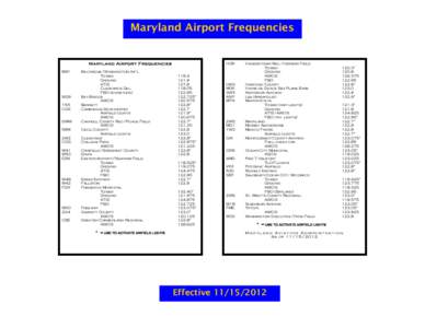 Maryland Airport Frequencies  Maryland Airport Frequencies BWI  W29
