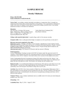 SAMPLE RESUME Dorothy Villafuentes Phone: ([removed]