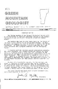 QUARTERLY NEWSLETTER OF THE VERMONT GEOLOGICAL SOCIETY Volume 3 Number 1 SPRING[removed]IMPORTANT NOTICE