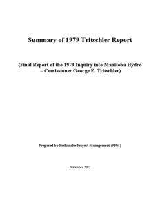 Summary of 1979 Tritschler Report  (Final Report of the 1979 Inquiry into Manitoba Hydro