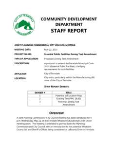 COMMUNITY DEVELOPMENT DEPARTMENT STAFF REPORT JOINT PLANNING COMMISSION/ CITY COUNCIL MEETING MEETING DATE:
