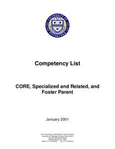 Competency List  CORE, Specialized and Related, and Foster Parent  January 2001