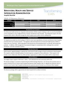 BEHAVIORAL HEALTH AND SERVICE INTEGRATION ADMINISTRATION Hospital Shortfall[removed]BIENNIAL BUDGET Request