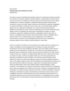 Feb 6 de 2012 Premiación Juan Luis Londoño de la Cuesta Raquel Bernal Esta noche me siento extremadamente honrada de recibir un reconocimiento que lleva el nombre de un hombre tan entusiasta, soñador, innovador, brill