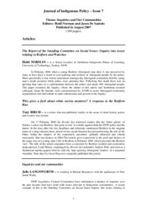 Journal of Indigenous Policy – Issue 7 Theme: Inquiries and Our Communities Editors: Heidi Norman and Jason De Santolo Published in August[removed]pages)