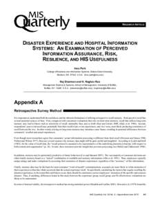 RESEARCH ARTICLE  DISASTER EXPERIENCE AND HOSPITAL INFORMATION SYSTEMS: AN EXAMINATION OF PERCEIVED INFORMATION ASSURANCE, RISK, RESILIENCE, AND HIS USEFULNESS
