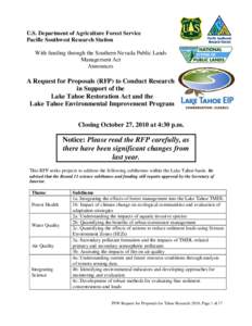 Earth / Hydrology / Sierra Nevada / Environmental soil science / Lake Tahoe / Northern California / Total maximum daily load / Air pollution / Stormwater / Water pollution / Geography of California / Water