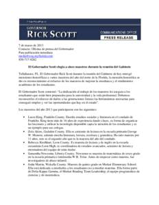 El Gobernador Scott elogia a cinco maestros durante la reunión del Gabinete