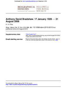 Downloaded from rsbm.royalsocietypublishing.org on December 4, 2013  Anthony David Bradshaw. 17 January 1926 −− 21