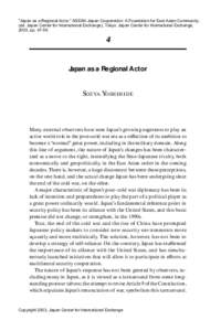 ASEAN-Japan Cooperation: A Foundation for East Asian Community - Japan as a Regional Actor