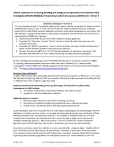 Interim Guidelines for Collecting, Handling, and Testing Clinical Specimens from Patients Under Investigation (PUIs) for Middle East Respiratory Syndrome Coronavirus (MERS-CoV) - Version 2