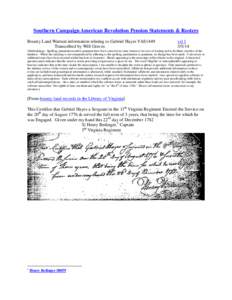 Southern Campaign American Revolution Pension Statements & Rosters Bounty Land Warrant information relating to Gabriel Hayes VAS1449 Transcribed by Will Graves vsl[removed]