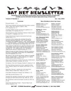Newsletter of the Chiroptera Conservation and Information Network of South Asia CCINSA and the IUCN SSC Chiroptera Specialist Group of South Asia Volume 9 Number 1
