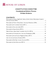 CONSTITUTION COMMITTEE Constitutional Reform Process Written Evidence CONTENTS Memorandum by Professor Hugh Bochel, Catherine Bochel, Andrew Defty and Jane Kirkpatrick, University of Lincoln (CRP 5) .....................