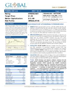 Equity Research  DAILY COMMENT POSERA-HDX Ltd.  HDX-T $0.26