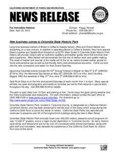 CALIFORNIA DEPARTMENT OF PARKS AND RECREATION  NEWS RELEASE For Immediate Release Date: April 20, 2012