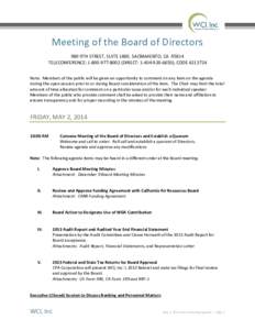 Agenda: Dec 9, 2013 Board Meeting (Internal)