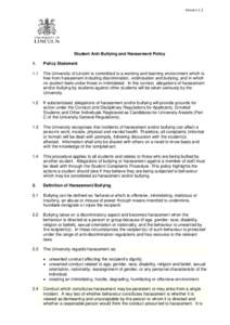 Version 1.2  Student Anti-Bullying and Harassment Policy 1.  Policy Statement