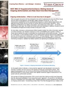 Creating More Effective – and Strategic – Solutions  NIST[removed]Supplemental Guidance: Making Sense of Ongoing Authorization and Near-Real Time Risk Management  Ongoing Authorization – What is it and how has it ch