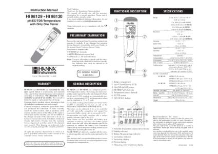 Instruction Manual  HI 98129 • HI[removed]pH/EC/TDS/Temperature with Only One Tester