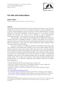 Environmental Humanities, vol. 4, 2014, ppwww.environmentalhumanities.org ISSN: On Auks and Awkwardness Jamie Lorimer