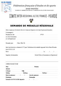 1 document à remplir de demande de médaille régionale