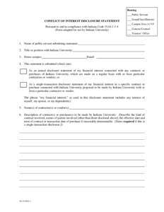 Routing ___ Public Servant CONFLICT OF INTEREST DISCLOSURE STATEMENT Pursuant to and in compliance with Indiana CodeForm adapted for use by Indiana University)