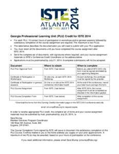 Georgia Professional Learning Unit (PLU) Credit for ISTE 2014     