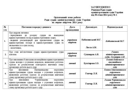 ЗАТВЕРДЖЕНО Рішення Ради суддів адміністративних судів України від 30 січня 2014 року № 1 Орієнтовний план роботи Ради суд