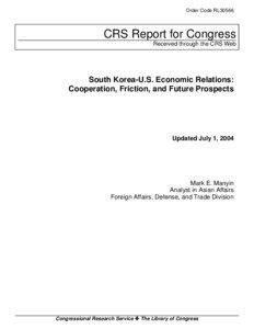 South Korea-U.S. Economic Relations: Cooperation, Friction, and Future Prospects