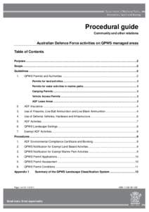 Procedural guide Community and other relations Australian Defence Force activities on QPWS managed areas Table of Contents Purpose .........................................................................................