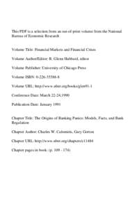 This PDF is a selection from an out-of-print volume from the National Bureau of Economic Research Volume Title: Financial Markets and Financial Crises Volume Author/Editor: R. Glenn Hubbard, editor Volume Publisher: Univ