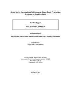 Helen Keller International’s Enhanced-Home Food Production Program in Burkina Faso Baseline Report PRELIMINARY VERSION