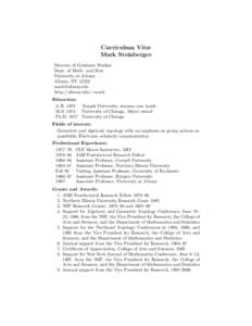 Curriculum Vitæ Mark Steinberger Director of Graduate Studies Dept. of Math. and Stat. University at Albany Albany, NY 12222