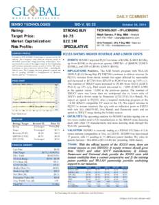 Equity Research  DAILY COMMENT SENSIO TECHNOLOGIES  SIO-V, $0.22