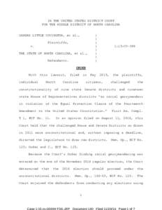 IN THE UNITED STATES DISTRICT COURT FOR THE MIDDLE DISTRICT OF NORTH CAROLINA SANDRA LITTLE COVINGTON, et al., Plaintiffs, v. THE STATE OF NORTH CAROLINA, et al.,