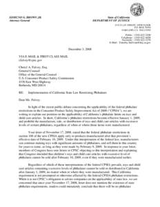 AG Letter re: Implementation of California State Law Restricting Phthalates