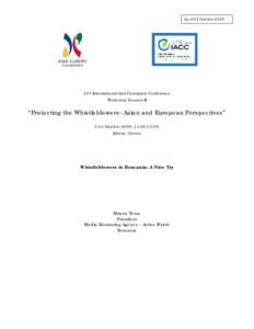 As of 23 October[removed]13th International Anti-Corruption Conference Workshop Session II  “Protecting the Whistleblowers–Asian and European Perspectives”