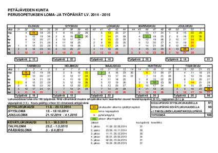 PETÄJÄVEDEN KUNTA PERUSOPETUKSEN LOMA- JA TYÖPÄIVÄT LV[removed]vko ma ti