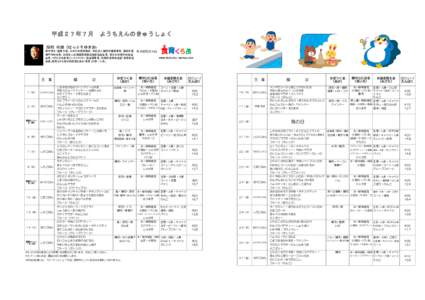 平成２７年７月　ようちえんのきゅうしょく 服部 幸應（はっとりゆきお） 医学博士・健康大使。日本の料理評論家、学校法人服部学園理事長、服部栄養 株式会社