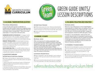 Activities  GREEN GUIDE UnitS/ Lesson Descriptions 3–6 th Grade: Transportation Location