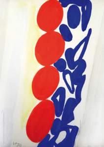 Ohne Titel (mit vier roten Scheiben), 1967, Gouache auf Karton, 37,8 x 32,8 cm, Privatbesitz / © E. Nay-Scheibler / Köln, VG Bild-Kunst, Bonn[removed]Mönchehaus Museum Goslar, 2013   