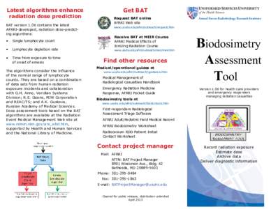 Health / Armed Forces Radiobiology Research Institute / Radiation exposure / Ionizing radiation / Radiation protection / Biodosimetry / Radiation therapy / Dosimetry / Radiation / Medicine / Radiobiology / Physics