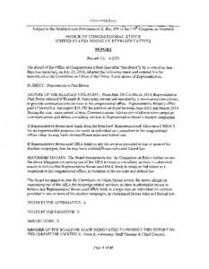 CONFIDENTIAL  Subject to the Nondisclosure Provisions of H. Res. 895 of the 110th Congress as Amended OFFICE OF CONGRESSIONAL ETHICS UNITED STATES HOUSE OF REPRESENTATIVES