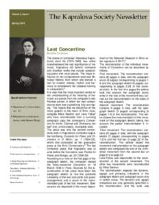 Volume 2, Issue 1  The Kapralova Society Newsletter Spring 2004