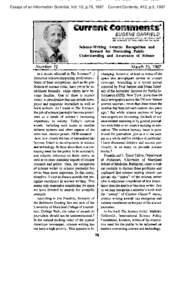 Essays of an Information Scientist, Vol: 10, p.76, 1987  Current Contents, #12, p.3, 1987 EUGENE GARFIELD INSTITUTE FOR SCIENTIFIC