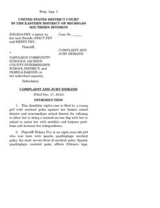 Health / Medicine / Special education in the United States / Clinical medicine / Section 504 of the Rehabilitation Act / Americans with Disabilities Act / Napoleon Community Schools / Cerebral palsy / Defendant / Service dog / Complaint / Office for Civil Rights