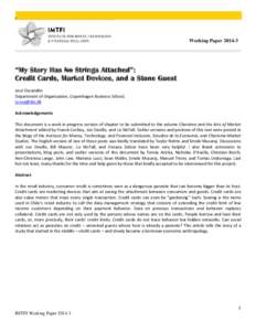 Credit Cards, Market Devices, and a Stone Guest  Working Paper “My Story Has No Strings Attached”: Credit Cards, Market Devices, and a Stone Guest